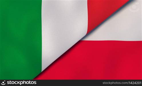 Two states flags of Italy and Poland. High quality business background. 3d illustration. The flags of Italy and Poland. News, reportage, business background. 3d illustration