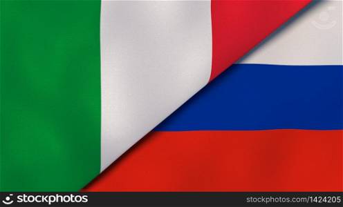 Two states flags of Italy and Russia. High quality business background. 3d illustration. The flags of Italy and Russia. News, reportage, business background. 3d illustration