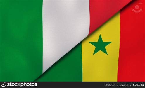 Two states flags of Italy and Senegal. High quality business background. 3d illustration. The flags of Italy and Senegal. News, reportage, business background. 3d illustration