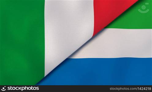 Two states flags of Italy and Sierra Leone. High quality business background. 3d illustration. The flags of Italy and Sierra Leone. News, reportage, business background. 3d illustration