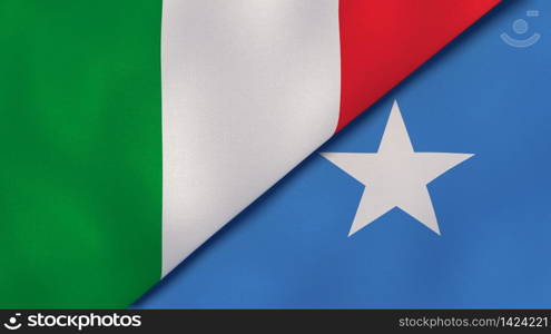 Two states flags of Italy and Somalia. High quality business background. 3d illustration. The flags of Italy and Somalia. News, reportage, business background. 3d illustration