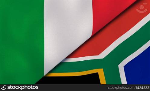Two states flags of Italy and South Africa. High quality business background. 3d illustration. The flags of Italy and South Africa. News, reportage, business background. 3d illustration