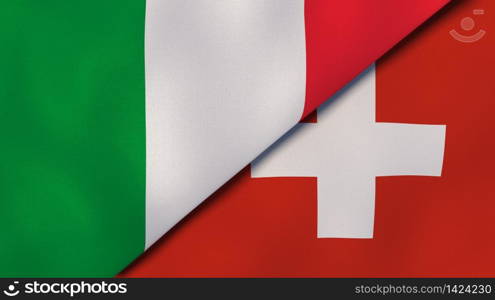 Two states flags of Italy and Switzerland. High quality business background. 3d illustration. The flags of Italy and Switzerland. News, reportage, business background. 3d illustration