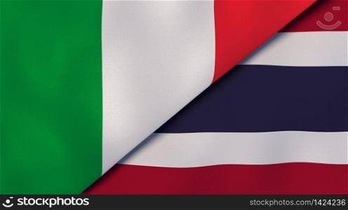 Two states flags of Italy and Thailand. High quality business background. 3d illustration. The flags of Italy and Thailand. News, reportage, business background. 3d illustration