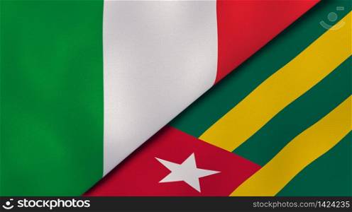 Two states flags of Italy and Togo. High quality business background. 3d illustration. The flags of Italy and Togo. News, reportage, business background. 3d illustration