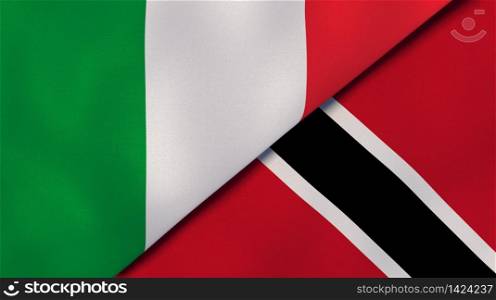 Two states flags of Italy and Trinidad and Tobago. High quality business background. 3d illustration. The flags of Italy and Trinidad and Tobago. News, reportage, business background. 3d illustration