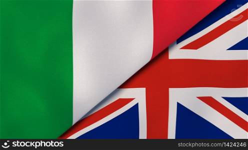 Two states flags of Italy and United Kingdom. High quality business background. 3d illustration. The flags of Italy and United Kingdom. News, reportage, business background. 3d illustration