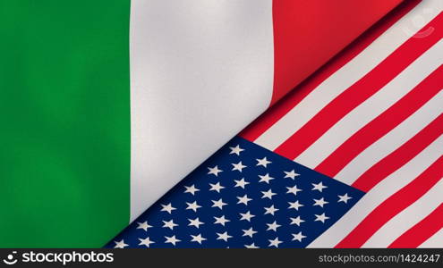 Two states flags of Italy and United States. High quality business background. 3d illustration. The flags of Italy and United States. News, reportage, business background. 3d illustration