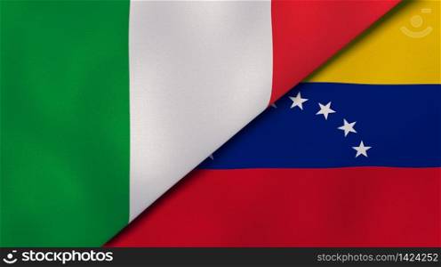 Two states flags of Italy and Venezuela. High quality business background. 3d illustration. The flags of Italy and Venezuela. News, reportage, business background. 3d illustration