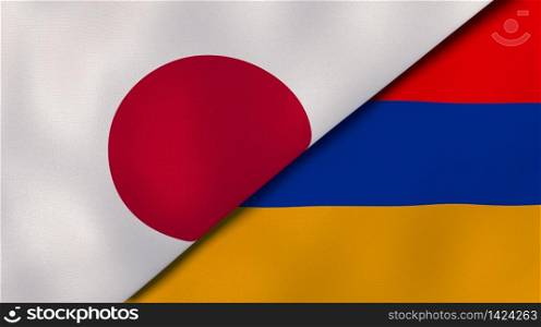 Two states flags of Japan and Armenia. High quality business background. 3d illustration. The flags of Japan and Armenia. News, reportage, business background. 3d illustration