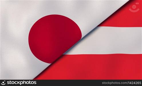 Two states flags of Japan and Austria. High quality business background. 3d illustration. The flags of Japan and Austria. News, reportage, business background. 3d illustration