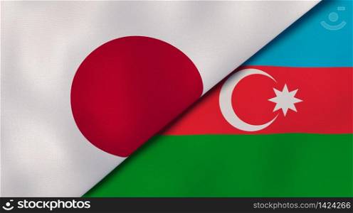 Two states flags of Japan and Azerbaijan. High quality business background. 3d illustration. The flags of Japan and Azerbaijan. News, reportage, business background. 3d illustration