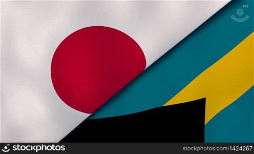 Two states flags of Japan and Bahamas. High quality business background. 3d illustration. The flags of Japan and Bahamas. News, reportage, business background. 3d illustration