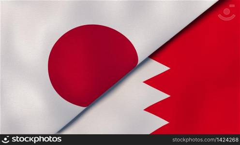 Two states flags of Japan and Bahrain. High quality business background. 3d illustration. The flags of Japan and Bahrain. News, reportage, business background. 3d illustration