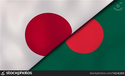 Two states flags of Japan and Bangladesh. High quality business background. 3d illustration. The flags of Japan and Bangladesh. News, reportage, business background. 3d illustration