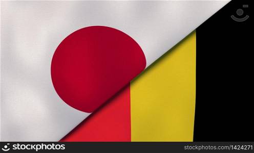 Two states flags of Japan and Belgium. High quality business background. 3d illustration. The flags of Japan and Belgium. News, reportage, business background. 3d illustration