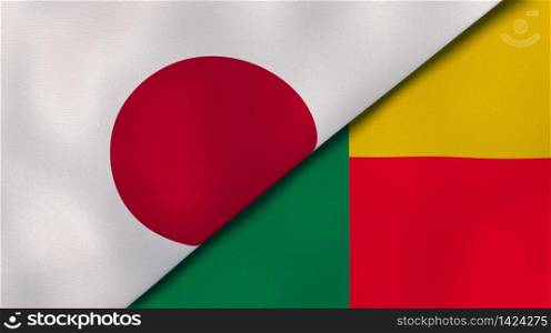 Two states flags of Japan and Benin. High quality business background. 3d illustration. The flags of Japan and Benin. News, reportage, business background. 3d illustration