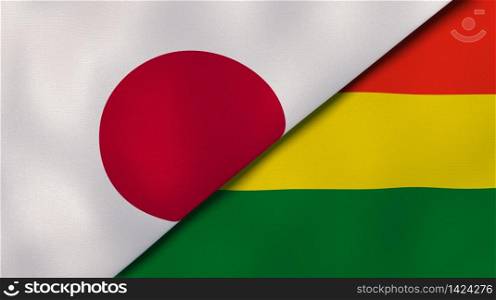 Two states flags of Japan and Bolivia. High quality business background. 3d illustration. The flags of Japan and Bolivia. News, reportage, business background. 3d illustration