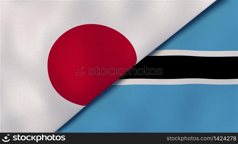 Two states flags of Japan and Botswana. High quality business background. 3d illustration. The flags of Japan and Botswana. News, reportage, business background. 3d illustration