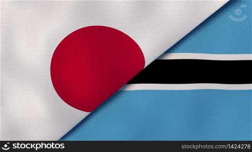 Two states flags of Japan and Botswana. High quality business background. 3d illustration. The flags of Japan and Botswana. News, reportage, business background. 3d illustration