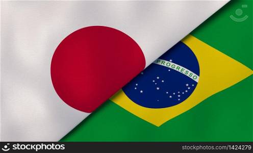 Two states flags of Japan and Brazil. High quality business background. 3d illustration. The flags of Japan and Brazil. News, reportage, business background. 3d illustration