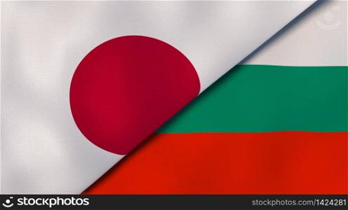 Two states flags of Japan and Bulgaria. High quality business background. 3d illustration. The flags of Japan and Bulgaria. News, reportage, business background. 3d illustration