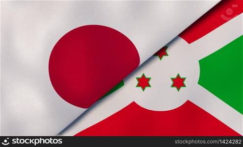 Two states flags of Japan and Burundi. High quality business background. 3d illustration. The flags of Japan and Burundi. News, reportage, business background. 3d illustration