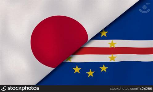 Two states flags of Japan and Cape Verde. High quality business background. 3d illustration. The flags of Japan and Cape Verde. News, reportage, business background. 3d illustration