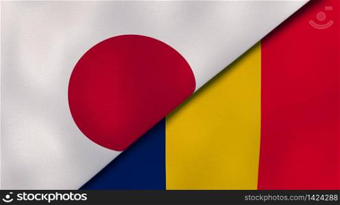 Two states flags of Japan and Chad. High quality business background. 3d illustration. The flags of Japan and Chad. News, reportage, business background. 3d illustration