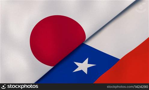 Two states flags of Japan and Chile. High quality business background. 3d illustration. The flags of Japan and Chile. News, reportage, business background. 3d illustration