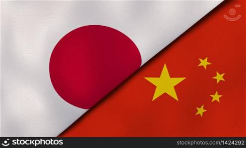 Two states flags of Japan and China. High quality business background. 3d illustration. The flags of Japan and China. News, reportage, business background. 3d illustration