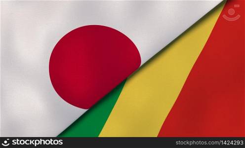 Two states flags of Japan and Congo. High quality business background. 3d illustration. The flags of Japan and Congo. News, reportage, business background. 3d illustration