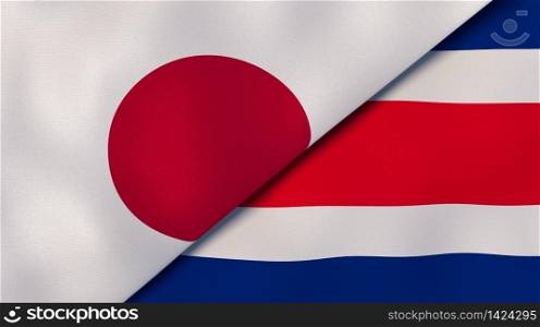 Two states flags of Japan and Costa Rica. High quality business background. 3d illustration. The flags of Japan and Costa Rica. News, reportage, business background. 3d illustration