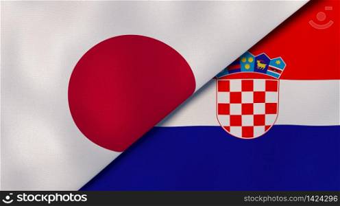 Two states flags of Japan and Croatia. High quality business background. 3d illustration. The flags of Japan and Croatia. News, reportage, business background. 3d illustration