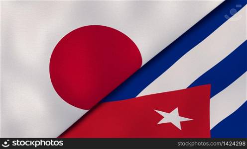 Two states flags of Japan and Cuba. High quality business background. 3d illustration. The flags of Japan and Cuba. News, reportage, business background. 3d illustration