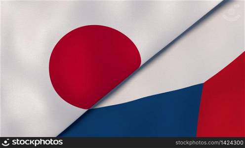Two states flags of Japan and Czech Republic. High quality business background. 3d illustration. The flags of Japan and Czech Republic. News, reportage, business background. 3d illustration
