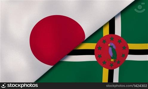 Two states flags of Japan and Dominica. High quality business background. 3d illustration. The flags of Japan and Dominica. News, reportage, business background. 3d illustration