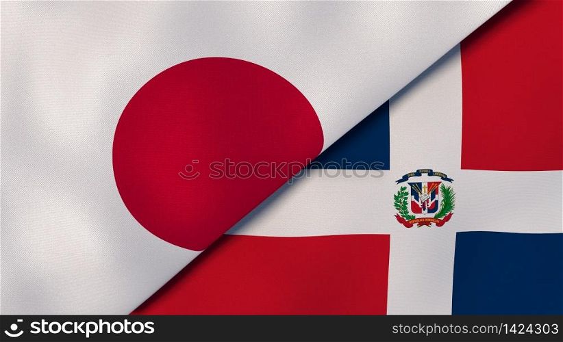 Two states flags of Japan and Dominican Republic. High quality business background. 3d illustration. The flags of Japan and Dominican Republic. News, reportage, business background. 3d illustration