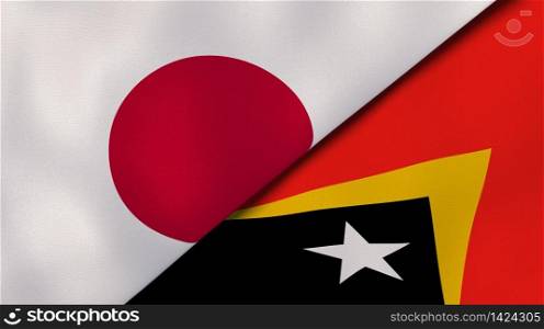 Two states flags of Japan and East Timor. High quality business background. 3d illustration. The flags of Japan and East Timor. News, reportage, business background. 3d illustration