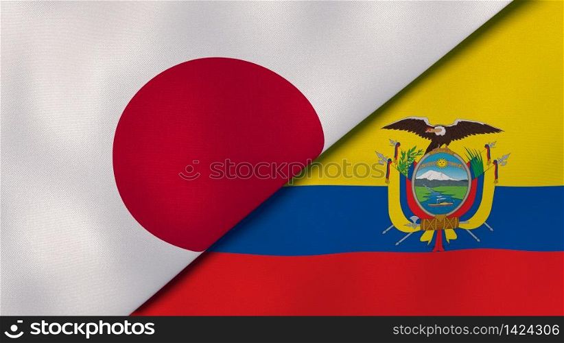 Two states flags of Japan and Ecuador. High quality business background. 3d illustration. The flags of Japan and Ecuador. News, reportage, business background. 3d illustration