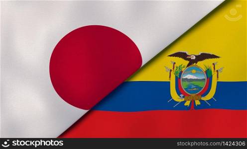 Two states flags of Japan and Ecuador. High quality business background. 3d illustration. The flags of Japan and Ecuador. News, reportage, business background. 3d illustration