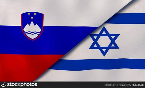 Two states flags of Slovenia and Israel. High quality business background. 3d illustration. The flags of Slovenia and Israel. News, reportage, business background. 3d illustration