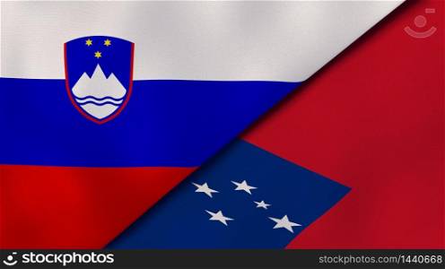 Two states flags of Slovenia and Samoa. High quality business background. 3d illustration. The flags of Slovenia and Samoa. News, reportage, business background. 3d illustration