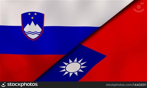 Two states flags of Slovenia and Taiwan. High quality business background. 3d illustration. The flags of Slovenia and Taiwan. News, reportage, business background. 3d illustration