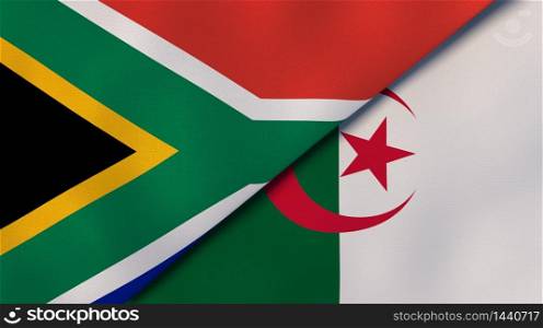 Two states flags of South Africa and Algeria. High quality business background. 3d illustration. The flags of South Africa and Algeria. News, reportage, business background. 3d illustration