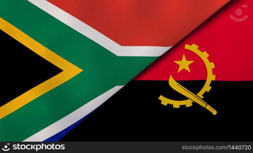 Two states flags of South Africa and Angola. High quality business background. 3d illustration. The flags of South Africa and Angola. News, reportage, business background. 3d illustration
