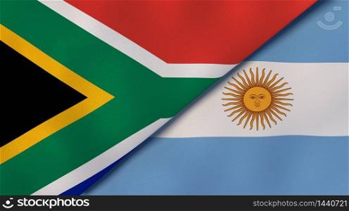 Two states flags of South Africa and Argentina. High quality business background. 3d illustration. The flags of South Africa and Argentina. News, reportage, business background. 3d illustration