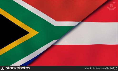 Two states flags of South Africa and Austria. High quality business background. 3d illustration. The flags of South Africa and Austria. News, reportage, business background. 3d illustration