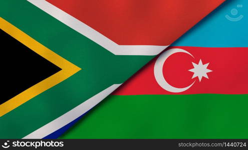 Two states flags of South Africa and Azerbaijan. High quality business background. 3d illustration. The flags of South Africa and Azerbaijan. News, reportage, business background. 3d illustration