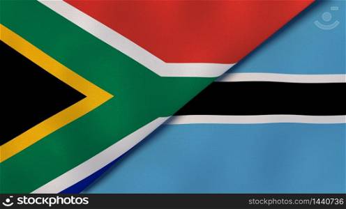Two states flags of South Africa and Botswana. High quality business background. 3d illustration. The flags of South Africa and Botswana. News, reportage, business background. 3d illustration